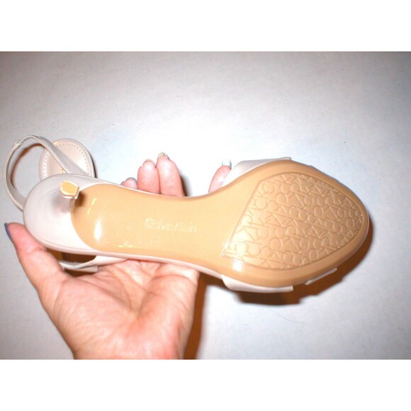 New Womens Calvin Klein Slingbacks Beige Heels Open Toe 9.5 Patent Taupe Nude - Picture 5 of 5